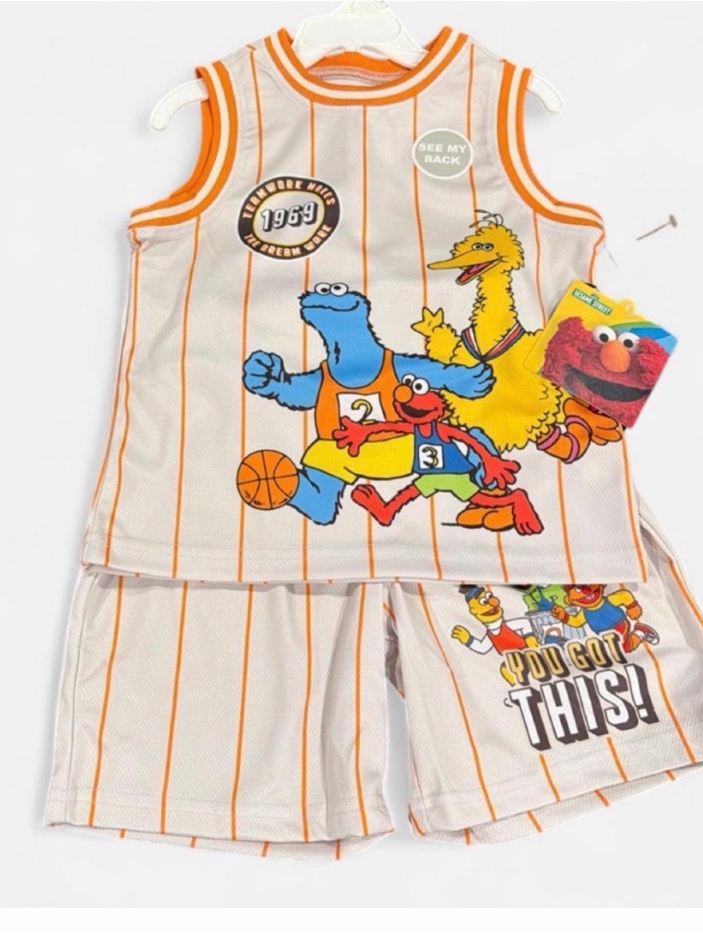 Sesame Street Orange White Striped Basketball Tank & Shorts Set